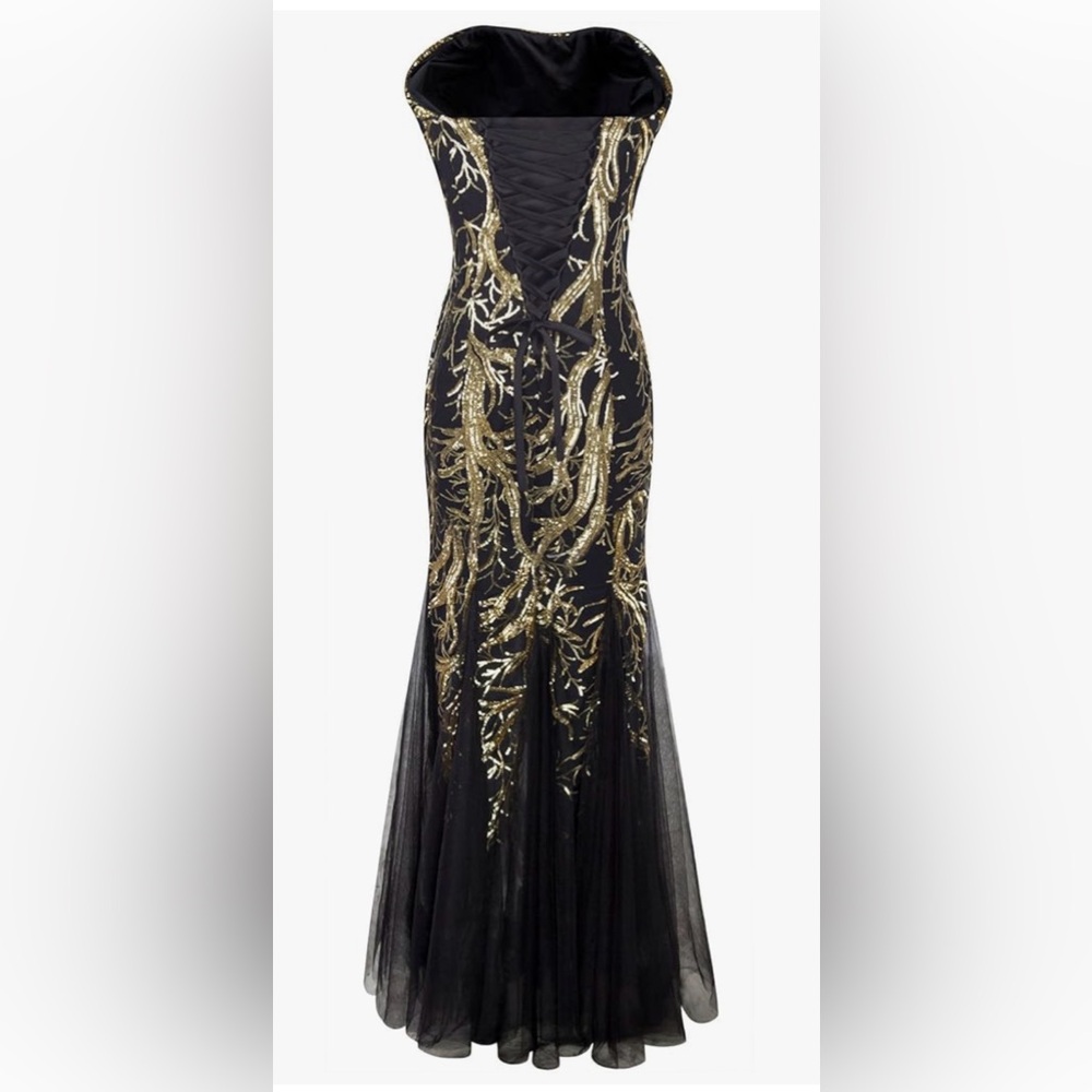Sale! Elegant Black and Gold Evening Gown - Picture 2 of 10